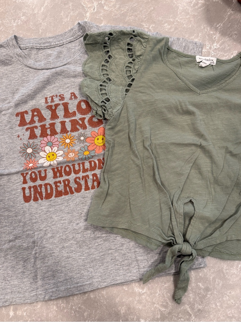 Taylor Swift Graphic Tee & Sage Green Boho Top Bundle S/XS